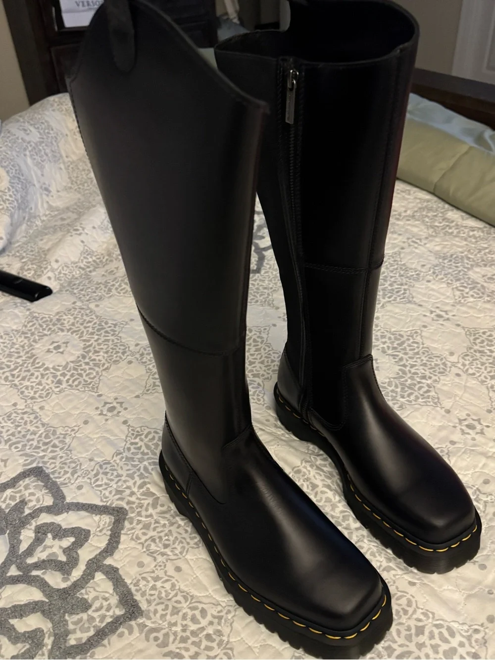 Dr. Marten Amaayah Knee High Leather Riding Boots, Size 9 US (Black)